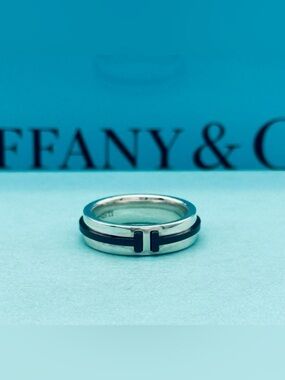 Tiffany & Co Double T ring in Titanium and Silver 6.5 New